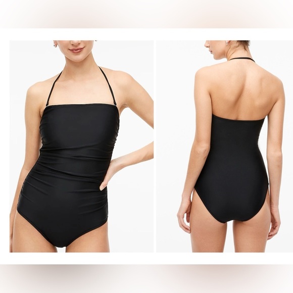 NEW J.Crew Factory Black Classic Ruched Sides Strapless One-Piece Swimsuit M - Picture 1 of 14